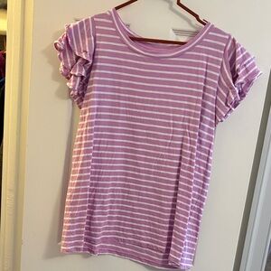 LOFT Lavender Striped Short Sleeve Top